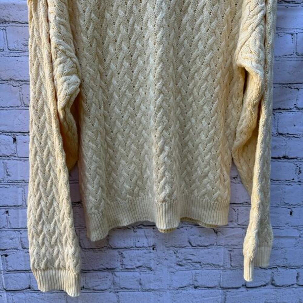 Talbots Vintage Sweater Cableknit Made USA Cream Chunky Fisherman Large Crew - Picture 5 of 7
